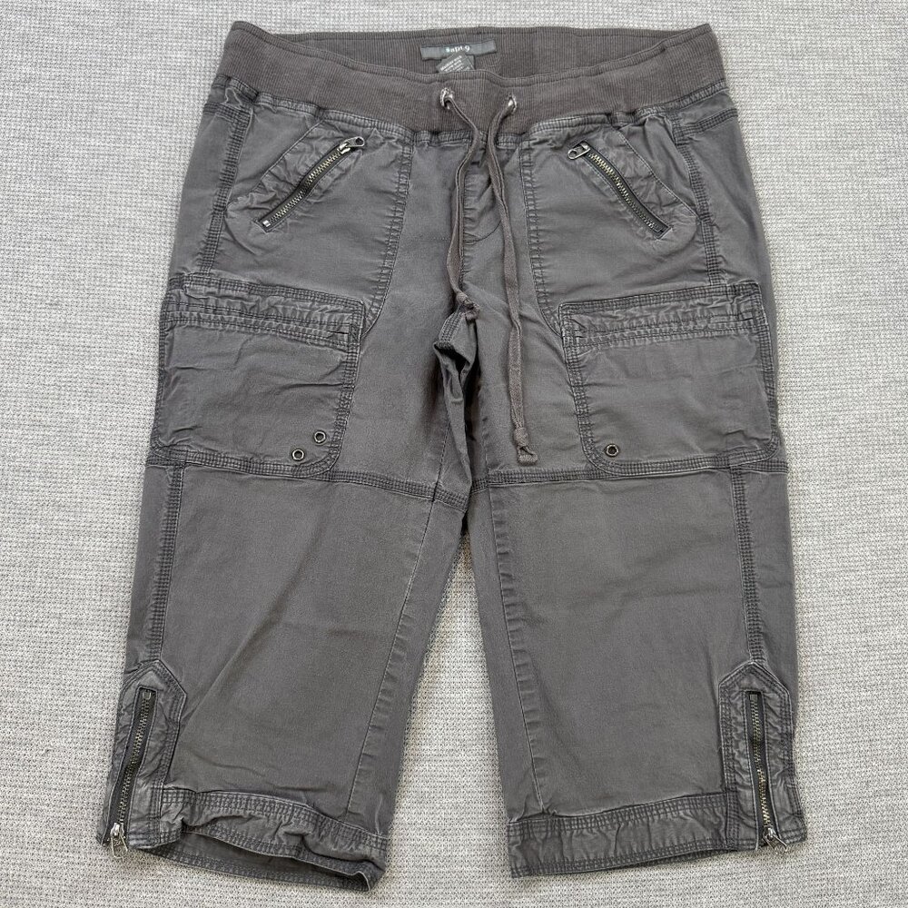 Apt 9 Womens Gray Cargo Capris Sz 6 Drawstring Multiple Pockets Zippers Utility